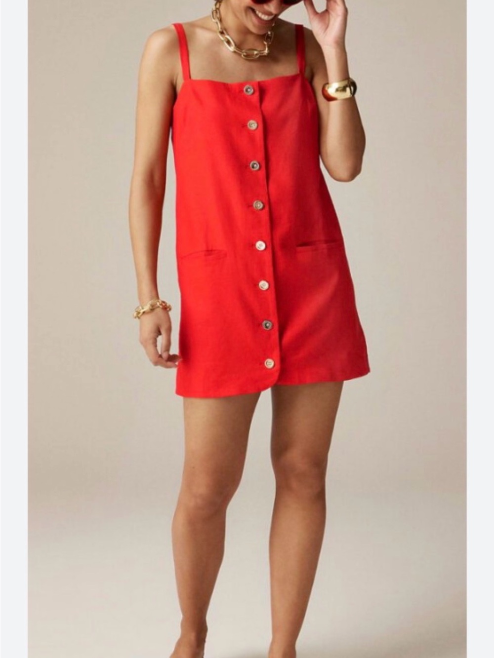 J. Crew Red Button-Front Mini Dress with Slim Straps
